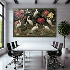 Vogelillustration Mit Lotus Und Paeonien In Landschaft