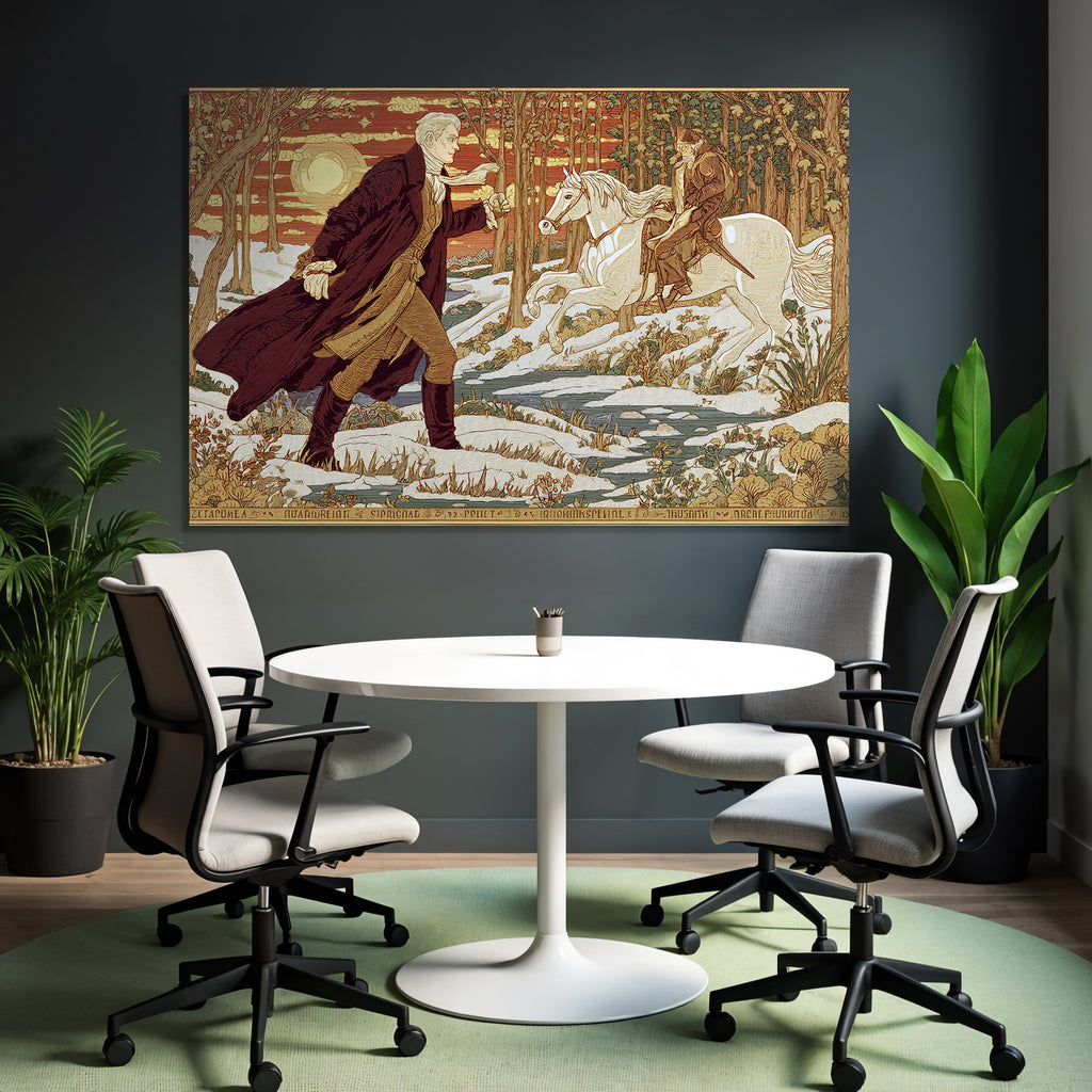 Winterlandschaft Mit Reiter Im Hintergrund Kunstvolle Illustration