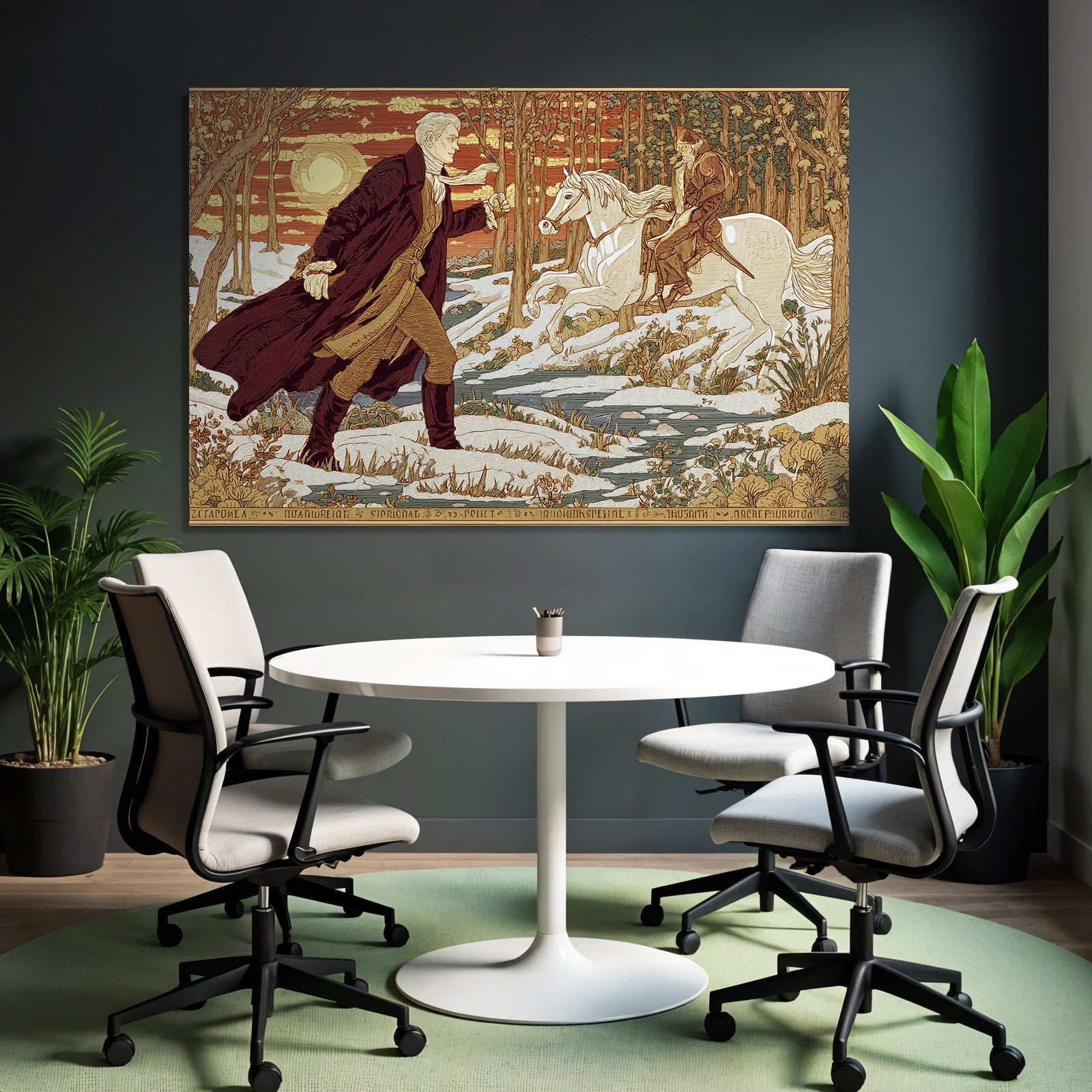 Winterlandschaft Mit Reiter Im Hintergrund Kunstvolle Illustration