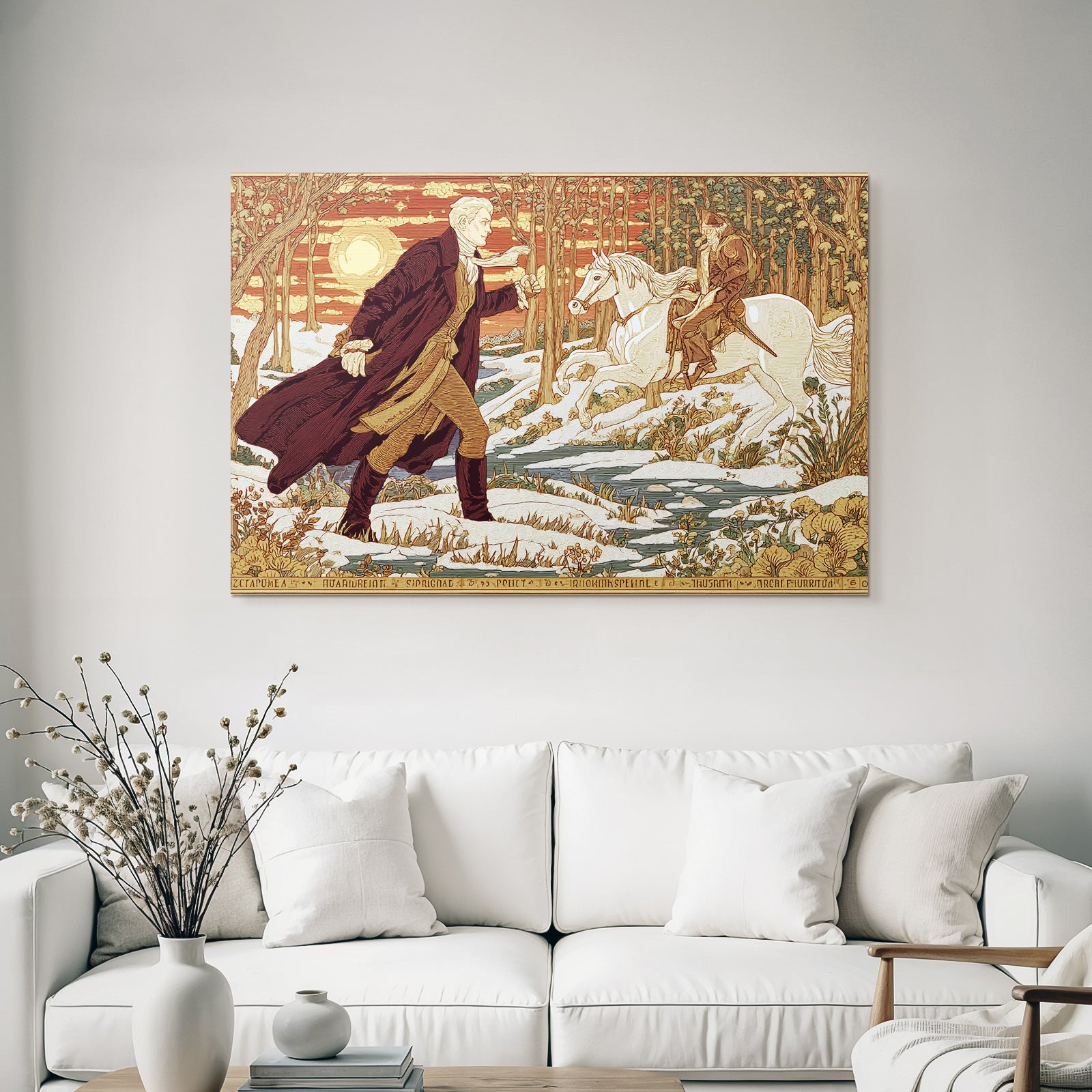 Winterlandschaft Mit Reiter Im Hintergrund Kunstvolle Illustration