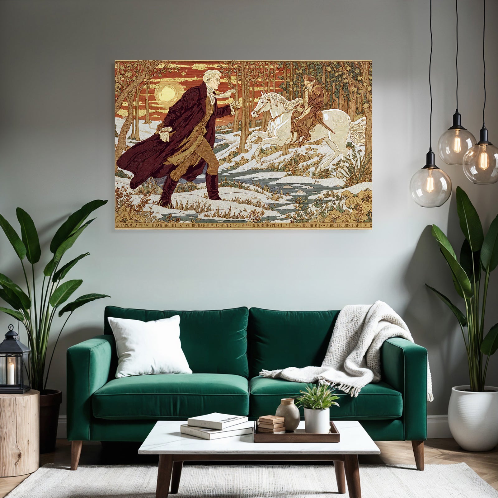 Winterlandschaft Mit Reiter Im Hintergrund Kunstvolle Illustration