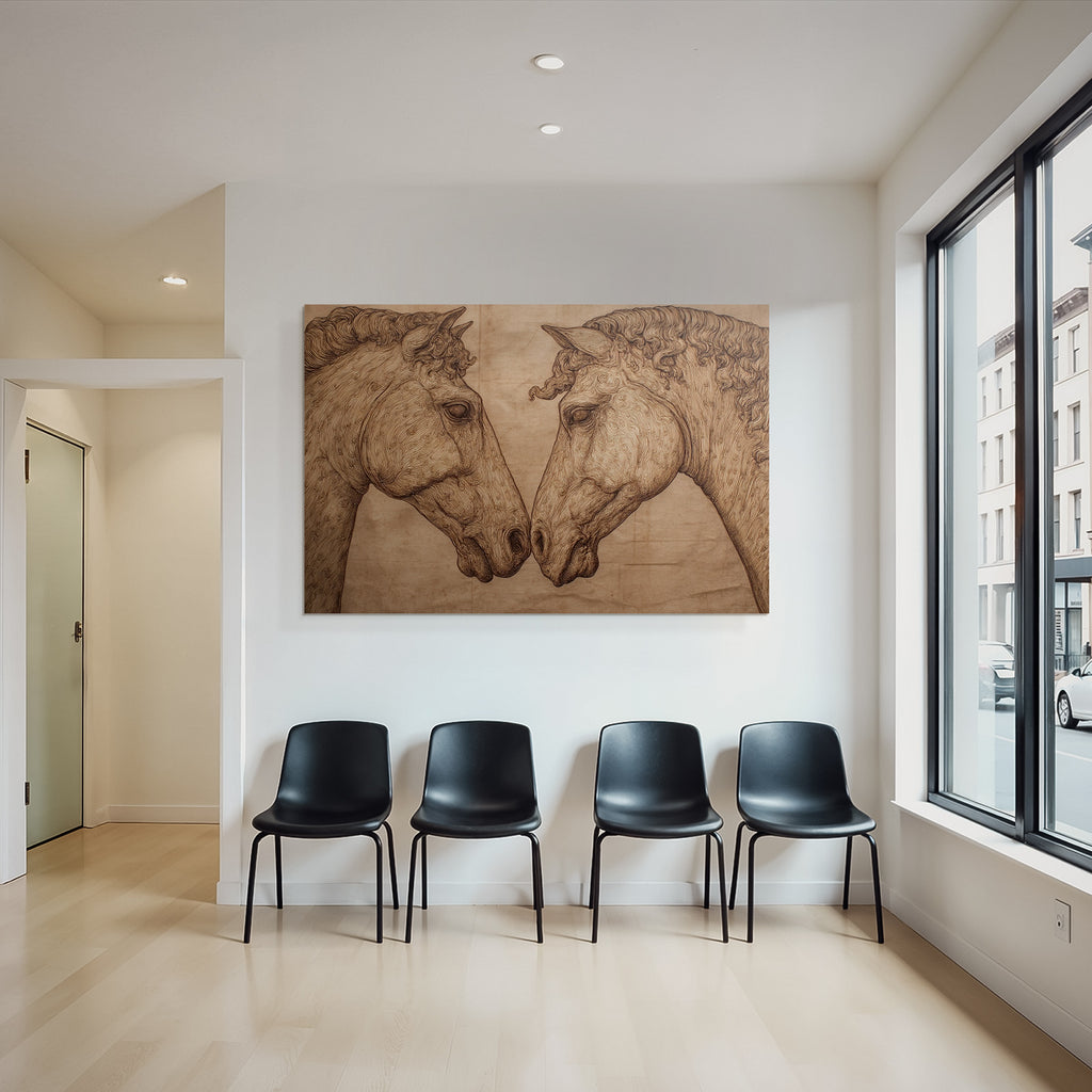 Zwei Pferde Im Gesicht Zueinander Kunstwerk Stilisierte Illustration