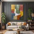 Abstract Art Colorful Shapes Geometric Yellow Green Red Blue Beige