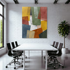 Abstract Art Colorful Shapes Geometric Yellow Green Red Blue Beige