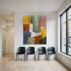 Abstract Art Colorful Shapes Geometric Yellow Green Red Blue Beige