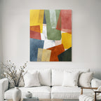 Abstract Art Colorful Shapes Geometric Yellow Green Red Blue Beige