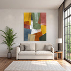 Abstract Art Colorful Shapes Geometric Yellow Green Red Blue Beige