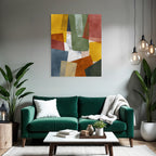 Abstract Art Colorful Shapes Geometric Yellow Green Red Blue Beige