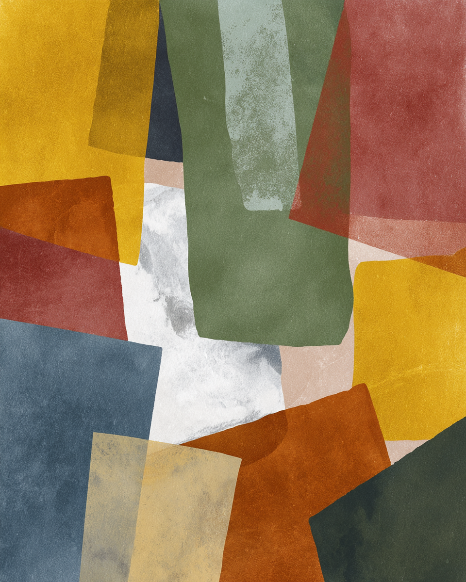 1 1abstrakte Kunst Bunte Formen Geometrisch Gelb Gruen Rot Blau Beige | Mid Century Modern | Einrichtungsstile
