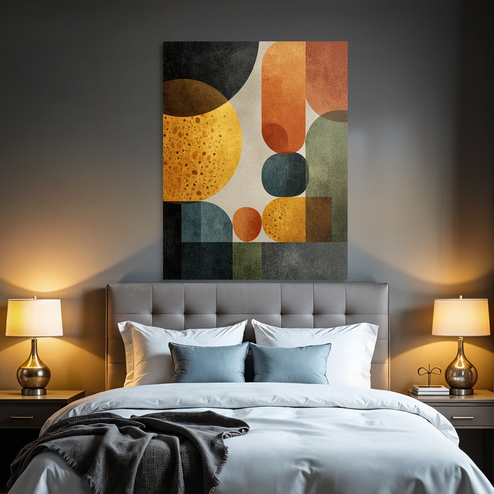 Mid Modern Century Abstract Design Geometrische Formen Bunt Texturiert