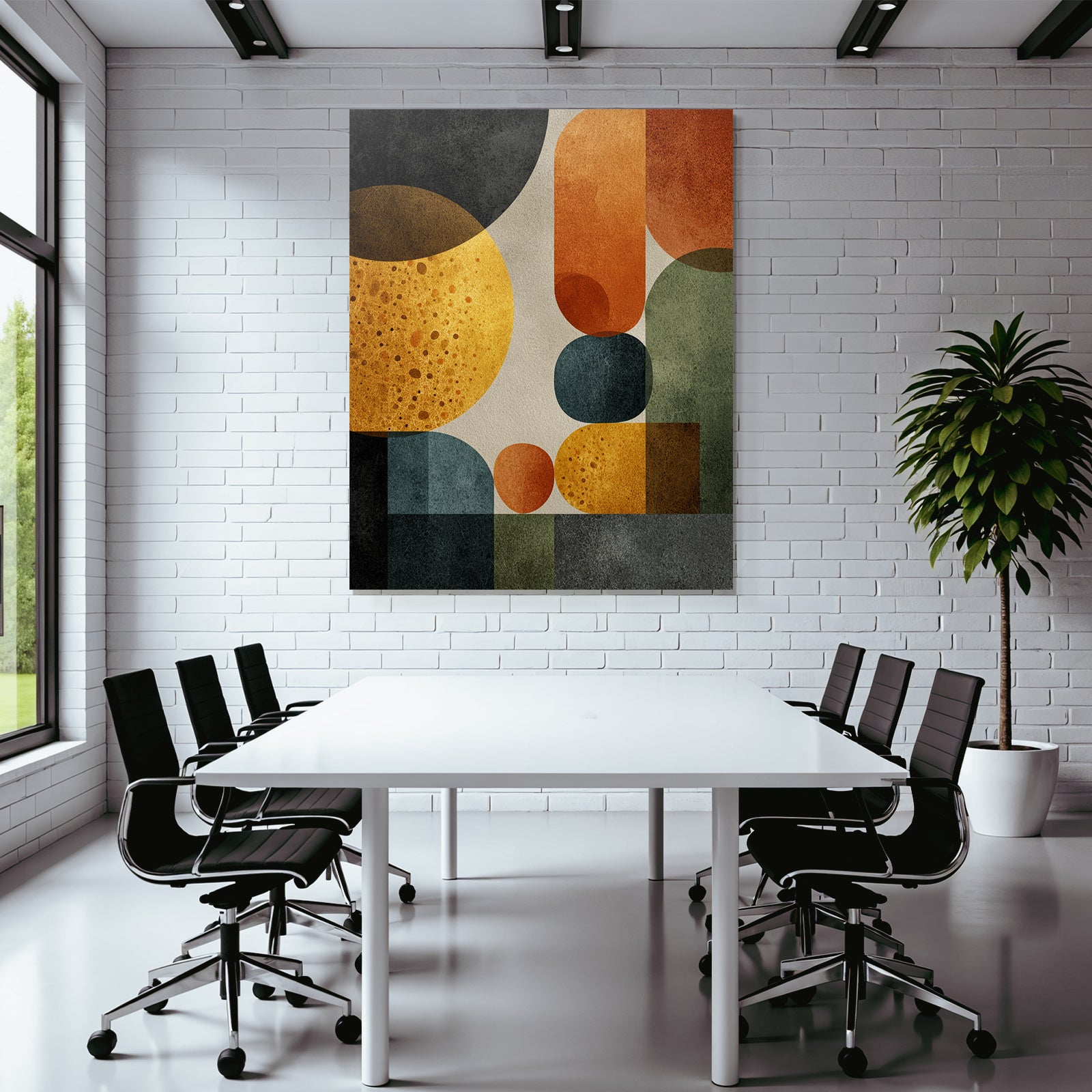 Mid Modern Century Abstract Design Geometrische Formen Bunt Texturiert