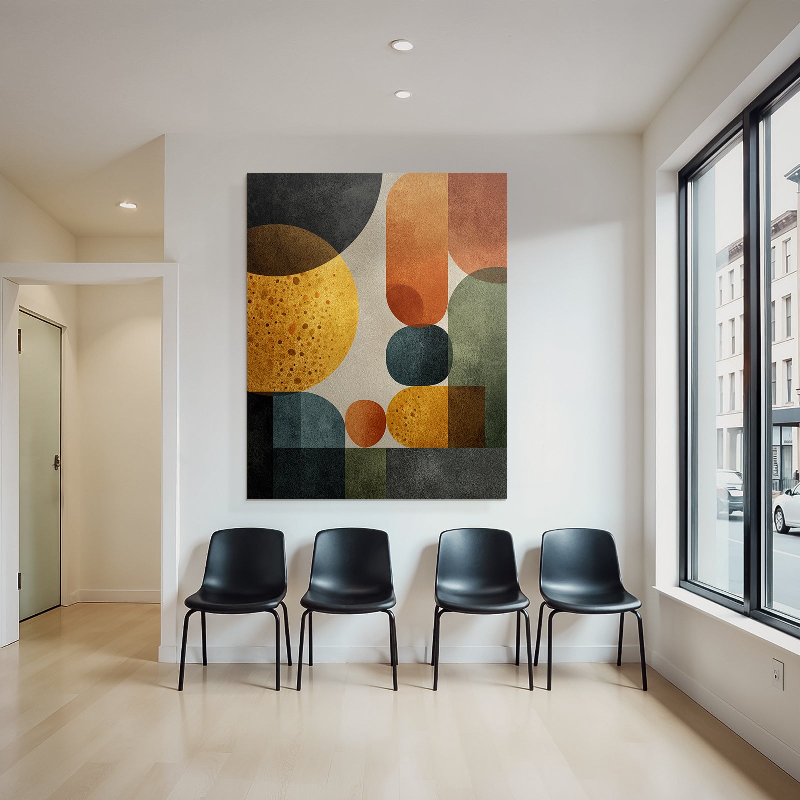 Mid Modern Century Abstract Design Geometrische Formen Bunt Texturiert