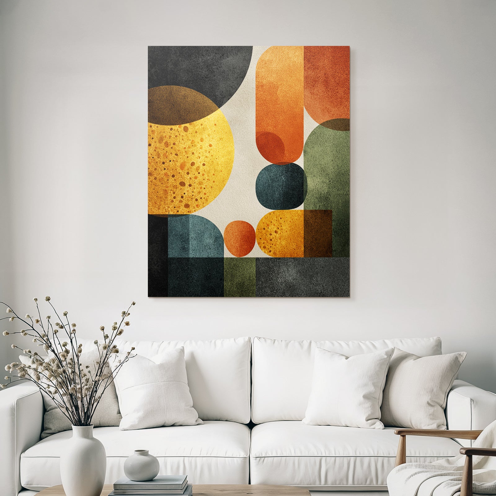 Mid Modern Century Abstract Design Geometrische Formen Bunt Texturiert