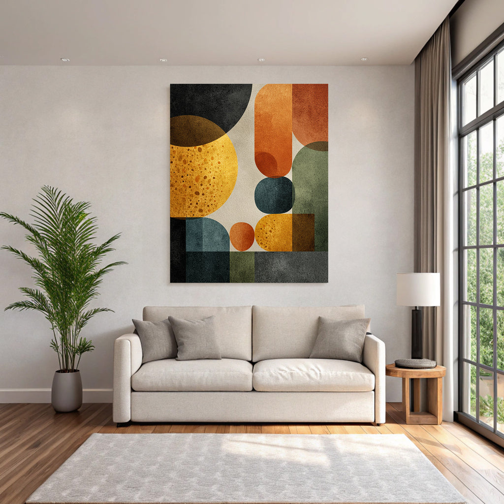 Mid Modern Century Abstract Design Geometrische Formen Bunt Texturiert