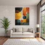 Mid Modern Century Abstract Design Geometrische Formen Bunt Texturiert