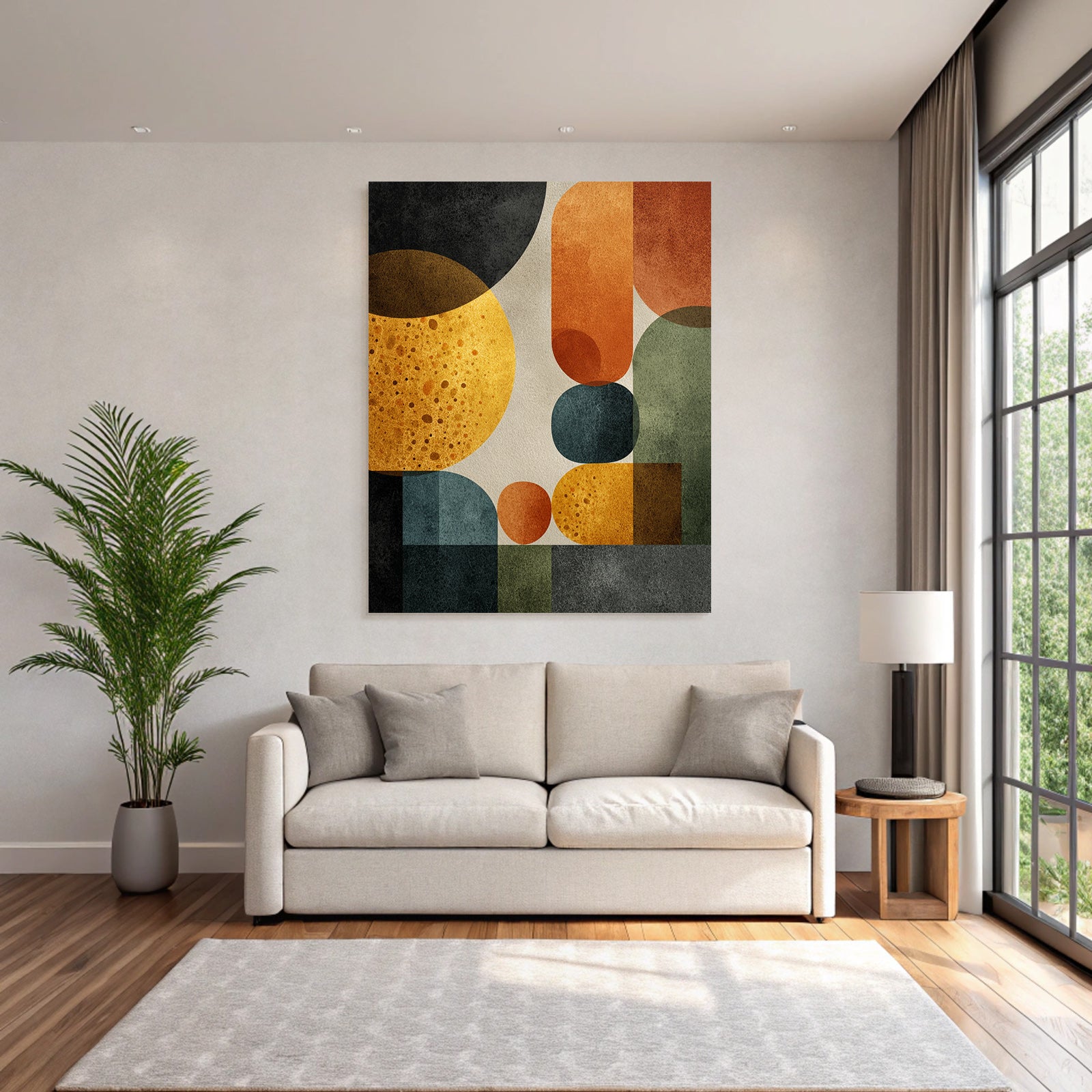 Mid Modern Century Abstract Design Geometrische Formen Bunt Texturiert