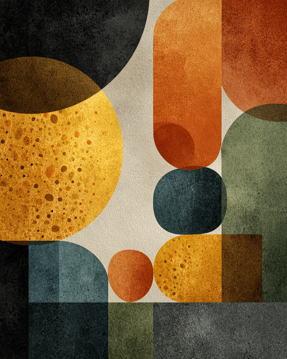 Mid Modern Century Abstract Design Geometrische Formen Bunt Texturiert | Mid Century Modern | Einrichtungsstile
