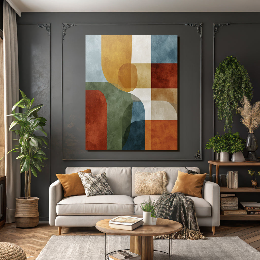 Mid Modern Century Abstraktes Design Geometrische Formen Verschiedene Farben