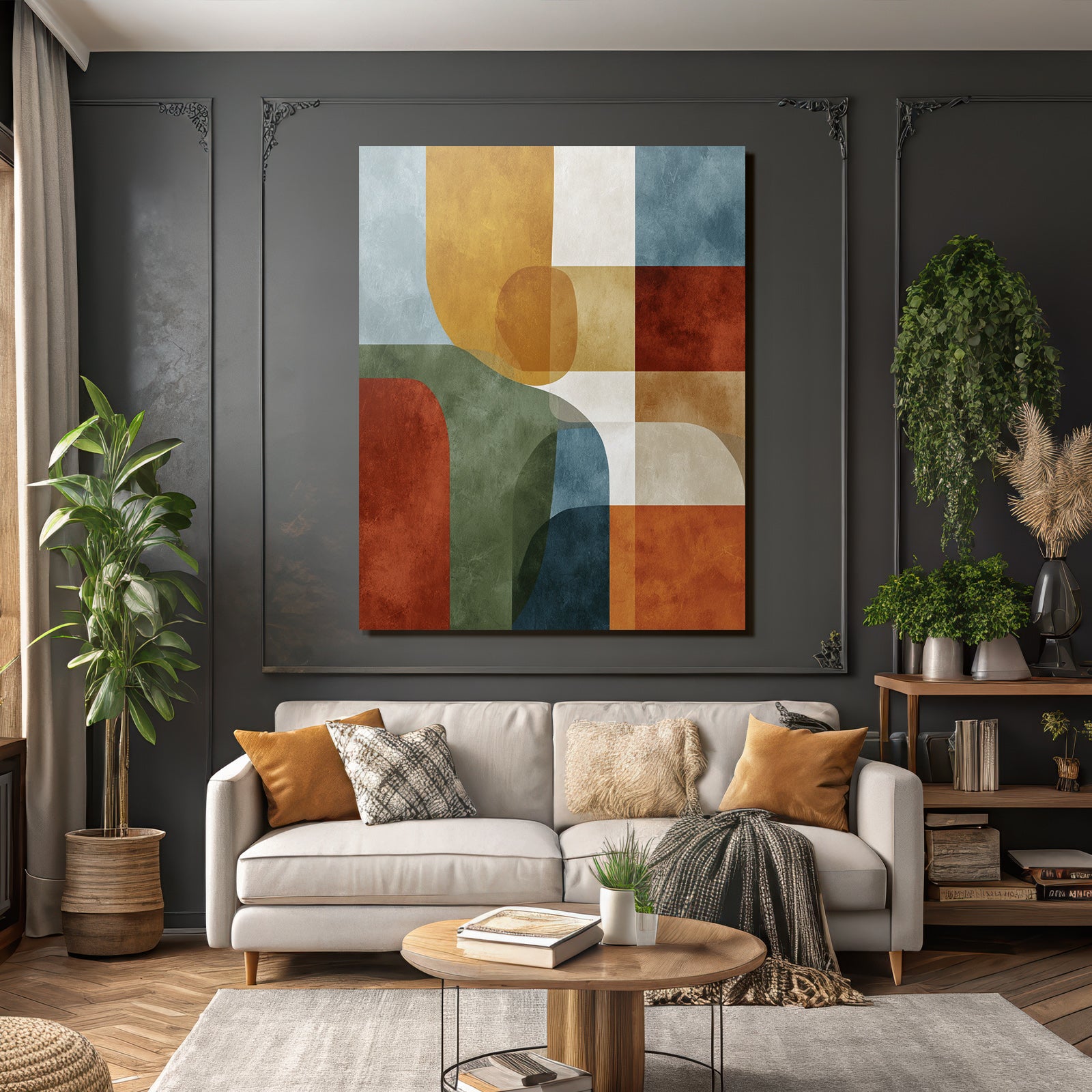 Mid Modern Century Abstraktes Design Geometrische Formen Verschiedene Farben