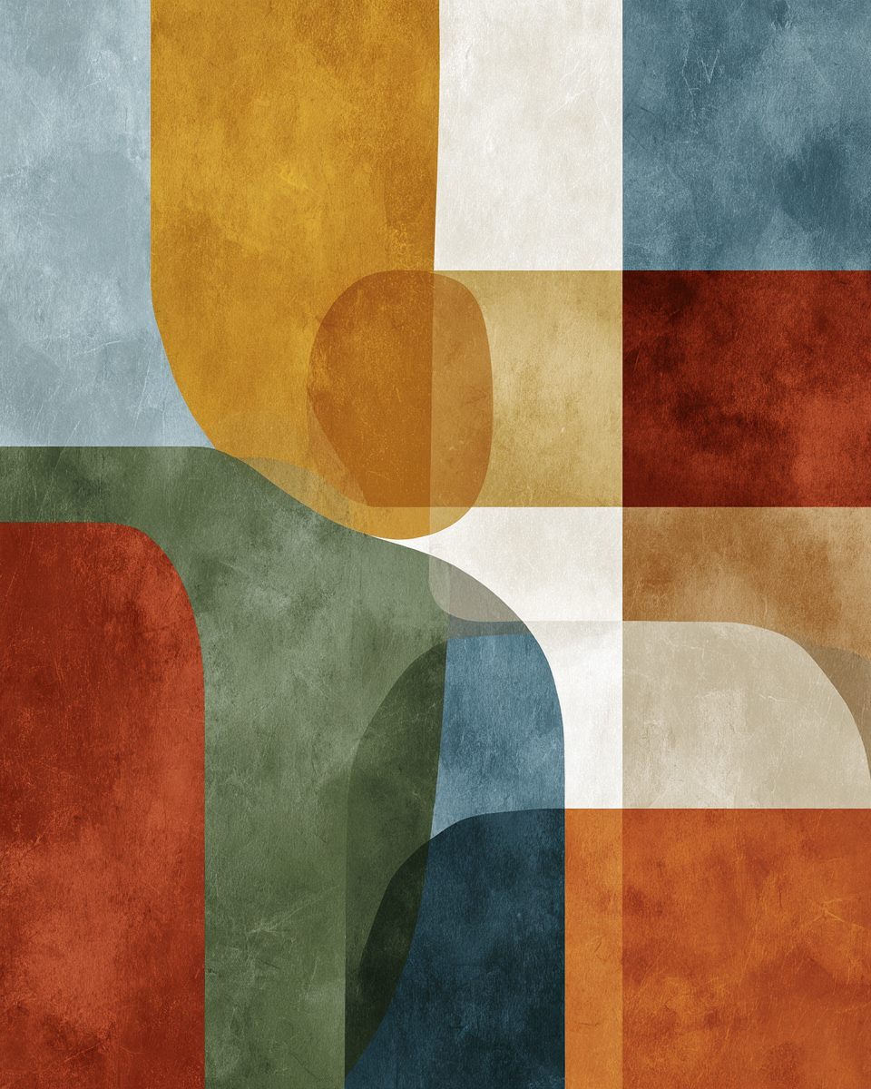 Mid Modern Century Abstraktes Design Geometrische Formen Verschiedene Farben | Mid Century Modern | Einrichtungsstile