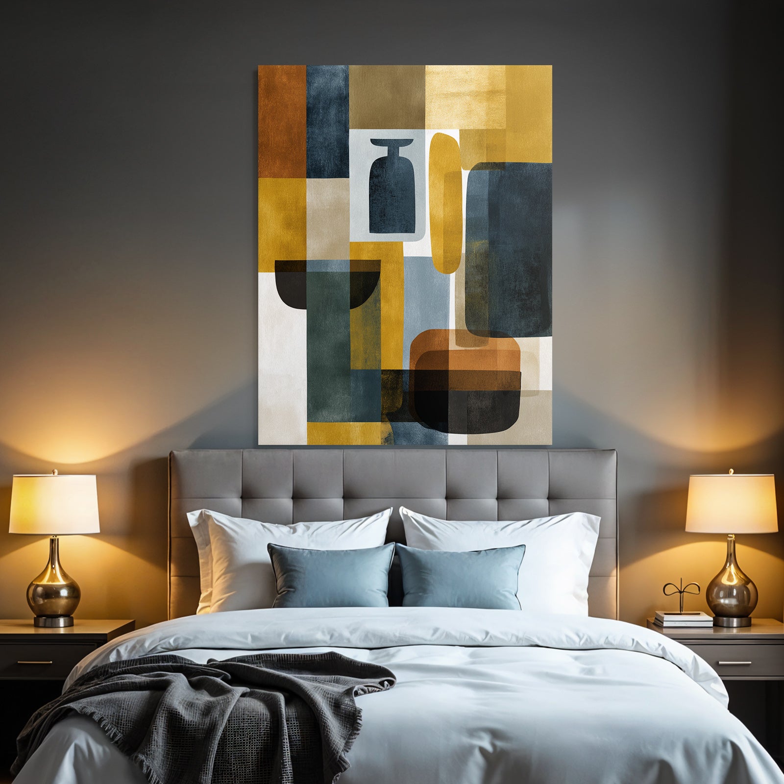 Mid Modern Century Geometrische Formen Farbenmischung Yellow Blue Black Brown