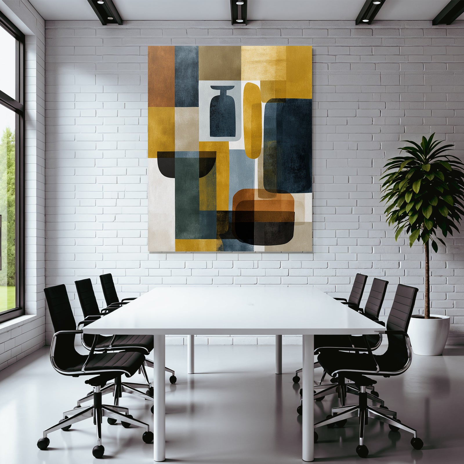 Mid Modern Century Geometrische Formen Farbenmischung Yellow Blue Black Brown