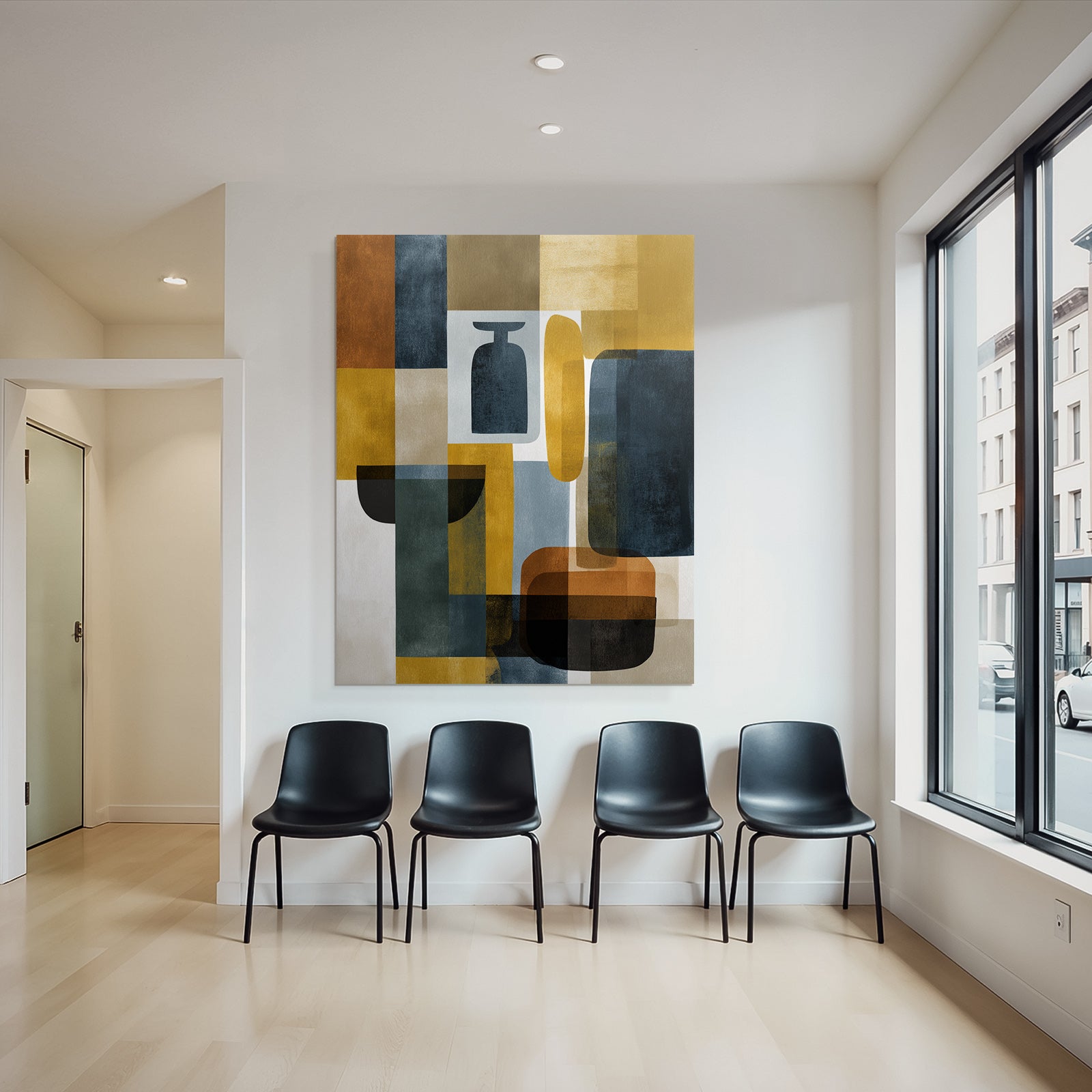 Mid Modern Century Geometrische Formen Farbenmischung Yellow Blue Black Brown