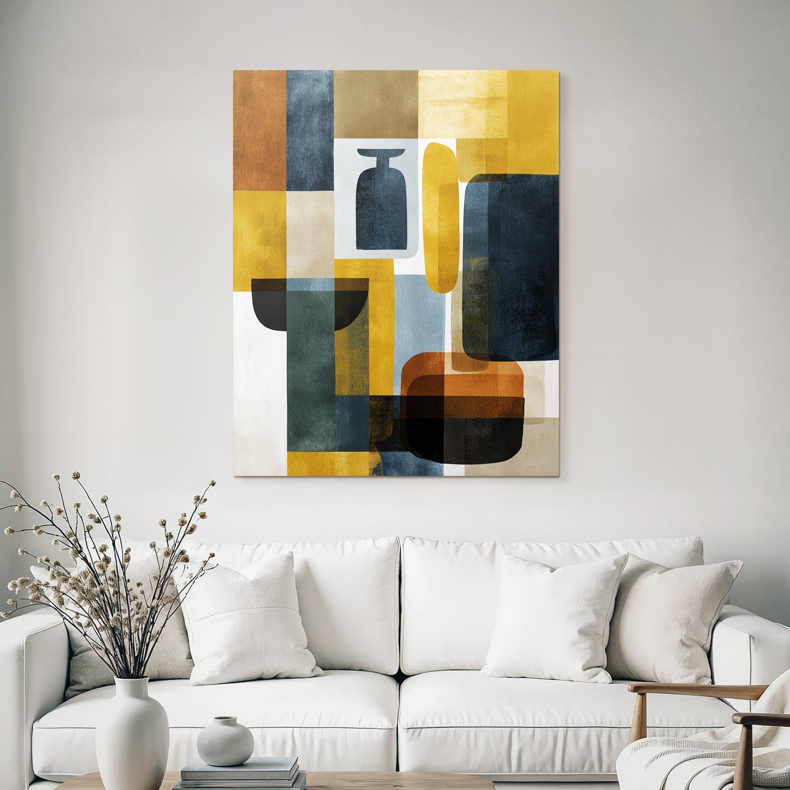 Mid Modern Century Geometrische Formen Farbenmischung Yellow Blue Black Brown