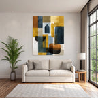 Mid Modern Century Geometrische Formen Farbenmischung Yellow Blue Black Brown