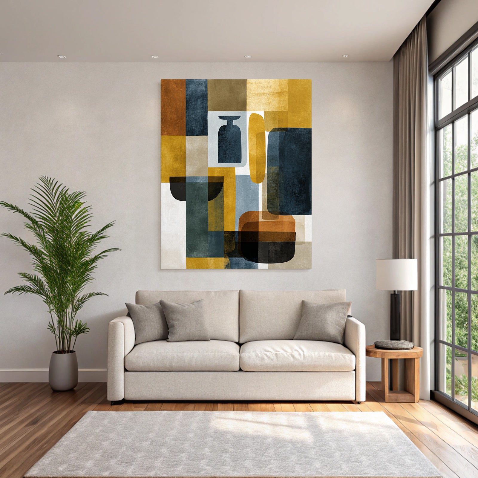 Mid Modern Century Geometrische Formen Farbenmischung Yellow Blue Black Brown