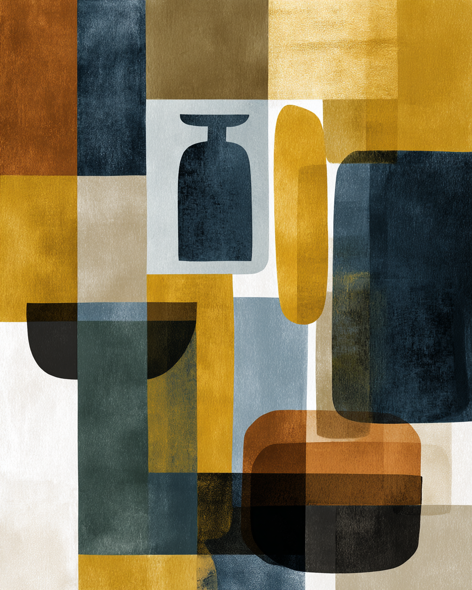 Mid Modern Century Geometrische Formen Farbenmischung Yellow Blue Black Brown | Mid Century Modern | Einrichtungsstile