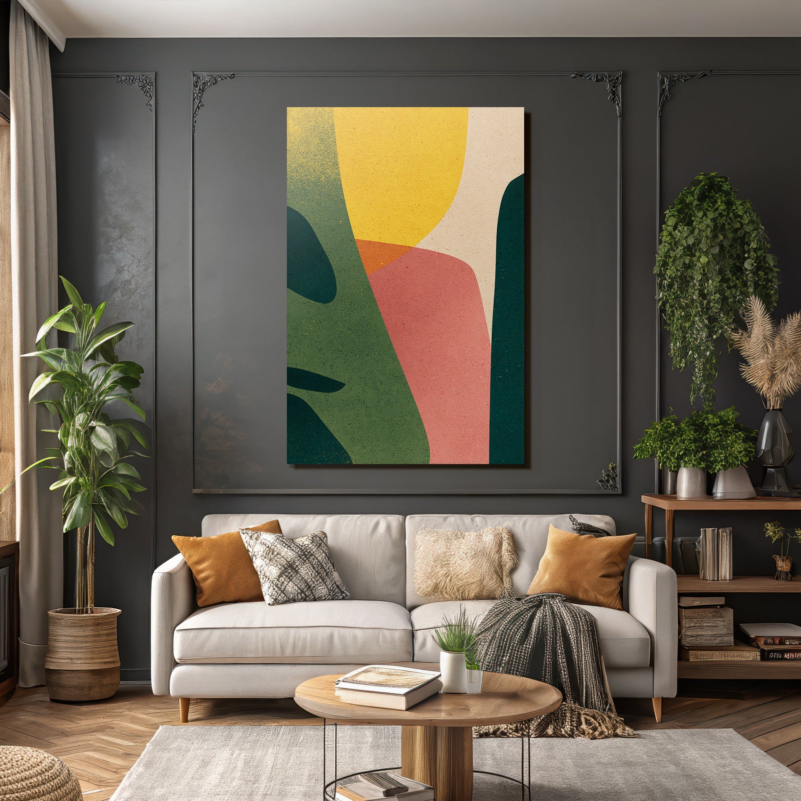 Abstracte Formen Organische Farben Gruen Gelb Pink Beige