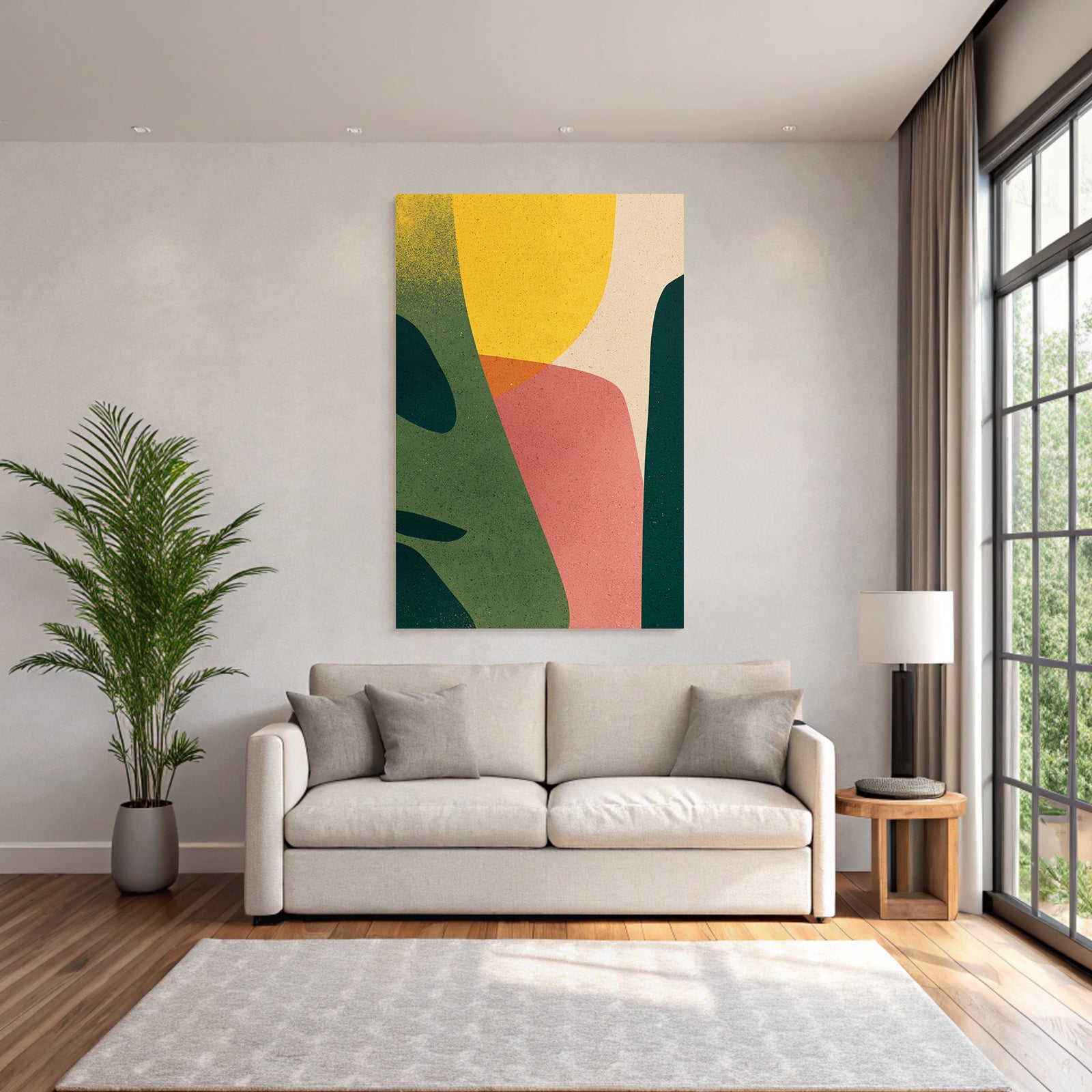 Abstracte Formen Organische Farben Gruen Gelb Pink Beige