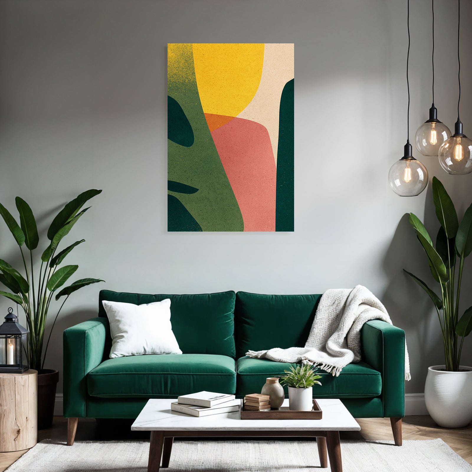 Abstracte Formen Organische Farben Gruen Gelb Pink Beige