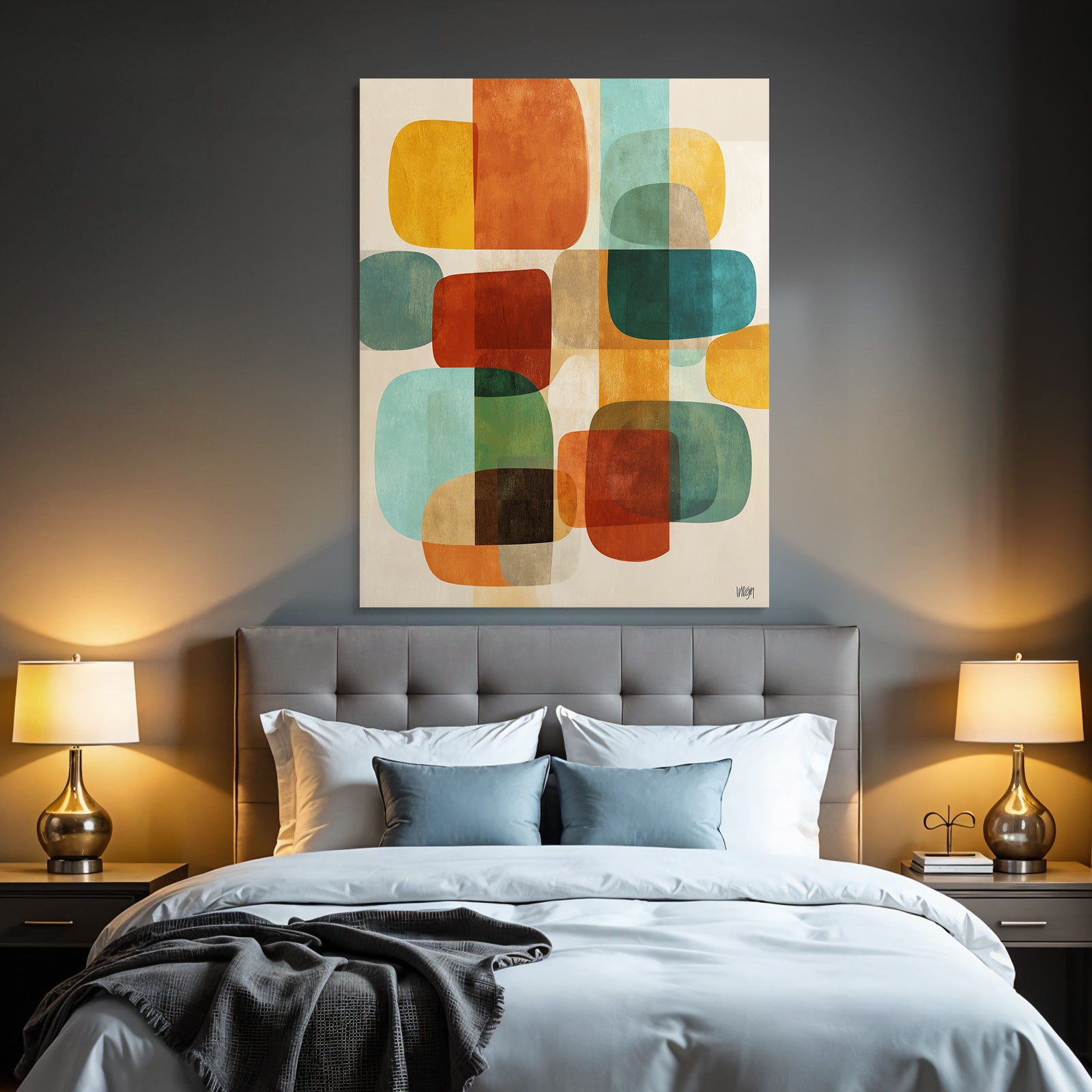 Abstrakte Digitale Kunst Farbige Formen Ueberlappend Orange Teal Braun Beige