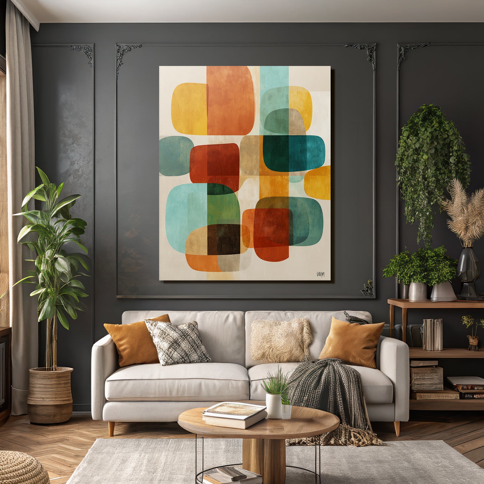 Abstrakte Digitale Kunst Farbige Formen Ueberlappend Orange Teal Braun Beige