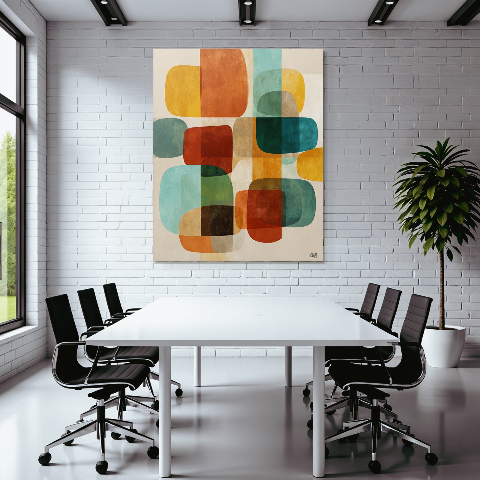 Abstrakte Digitale Kunst Farbige Formen Ueberlappend Orange Teal Braun Beige
