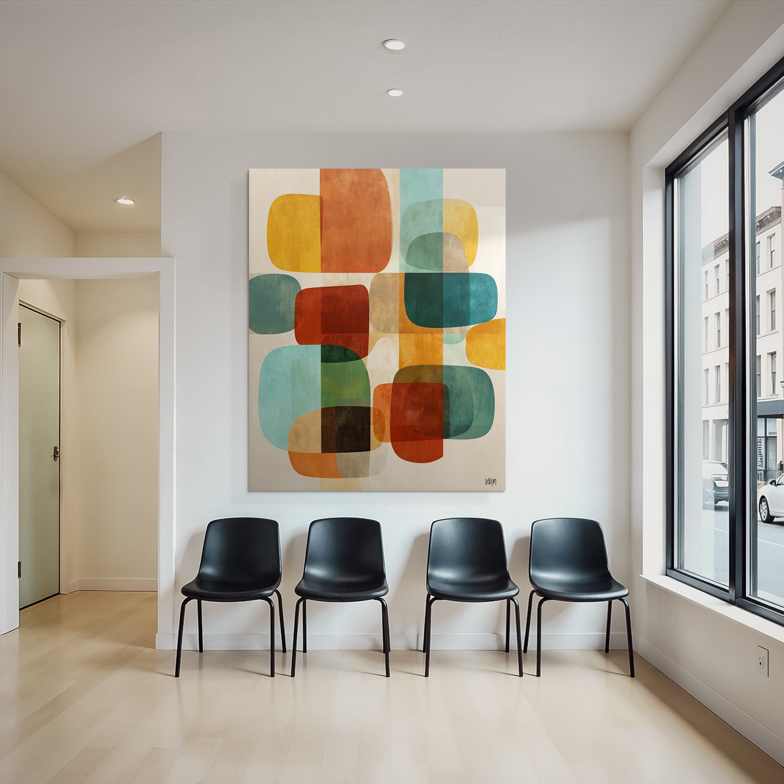Abstrakte Digitale Kunst Farbige Formen Ueberlappend Orange Teal Braun Beige