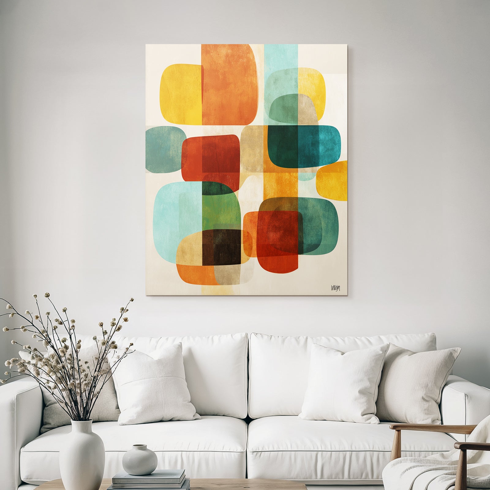 Abstrakte Digitale Kunst Farbige Formen Ueberlappend Orange Teal Braun Beige