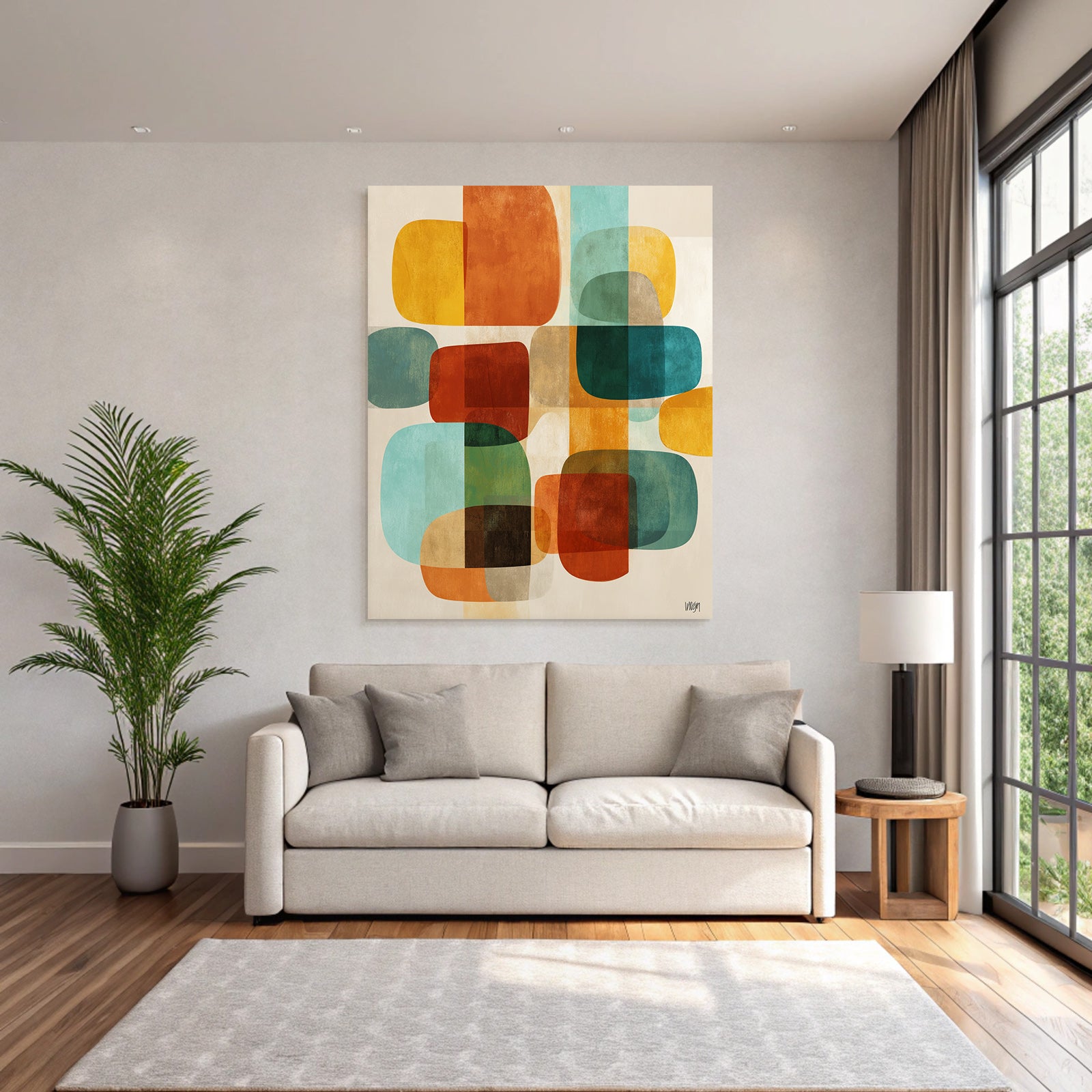 Abstrakte Digitale Kunst Farbige Formen Ueberlappend Orange Teal Braun Beige