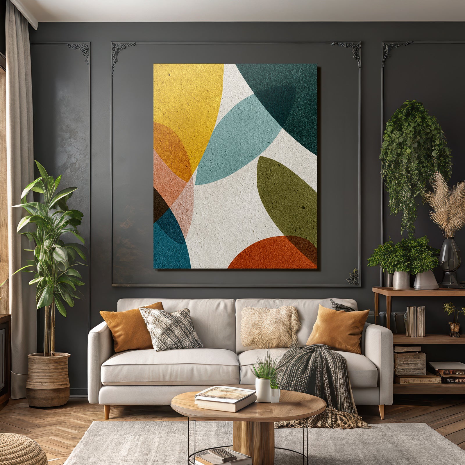 Abstrakte Formen Gelb Gruen Teal Orange Braun Hintergrund