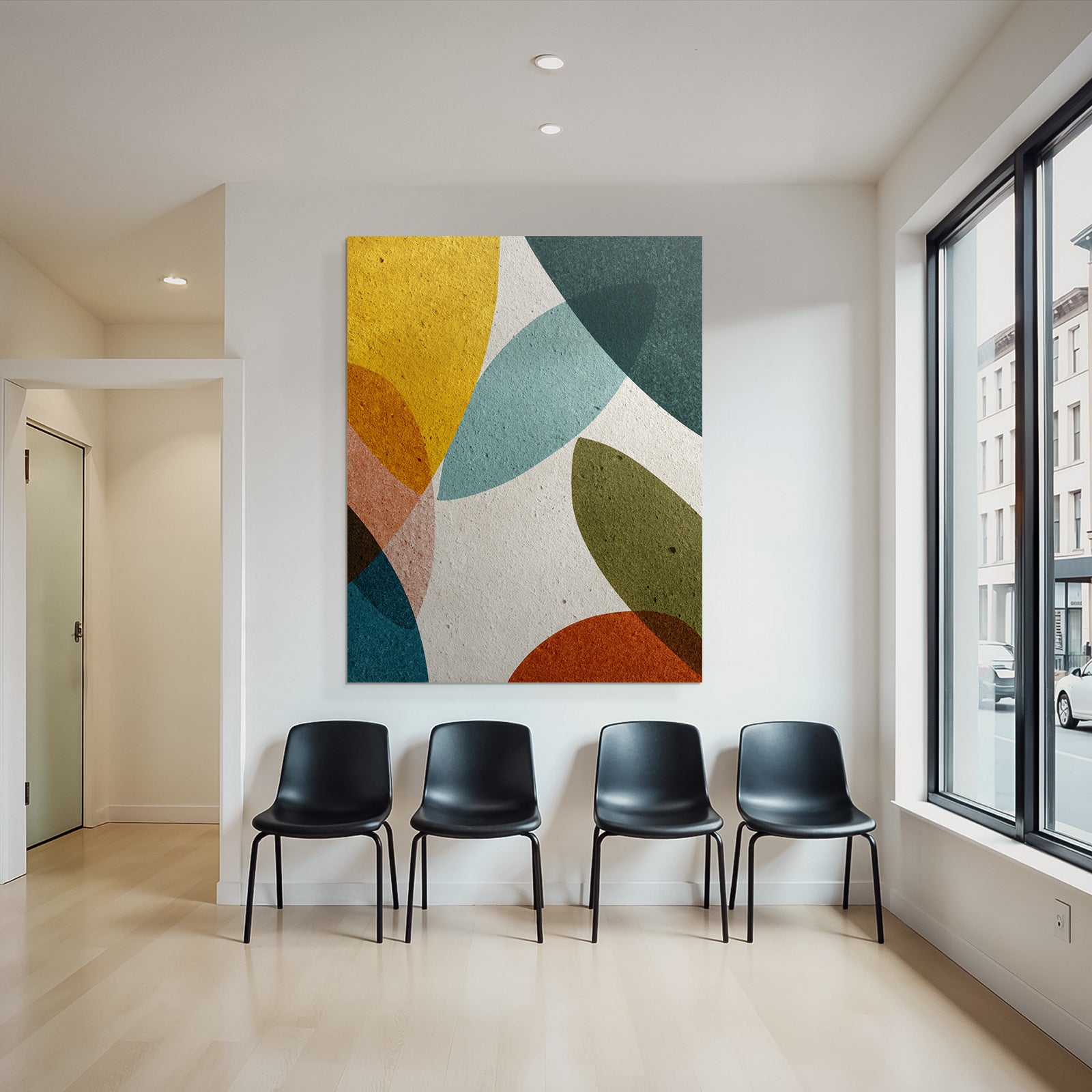 Abstrakte Formen Gelb Gruen Teal Orange Braun Hintergrund