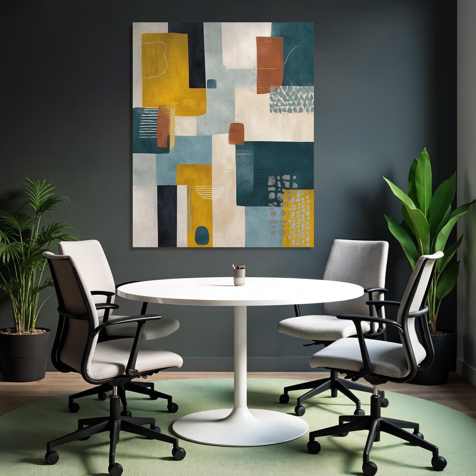 Abstrakte Geometrische Formen Farben Gelb Blau Braun