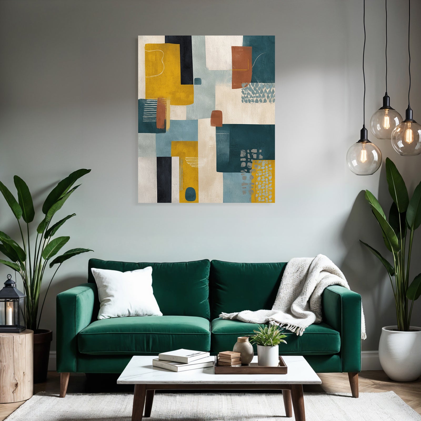 Abstrakte Geometrische Formen Farben Gelb Blau Braun