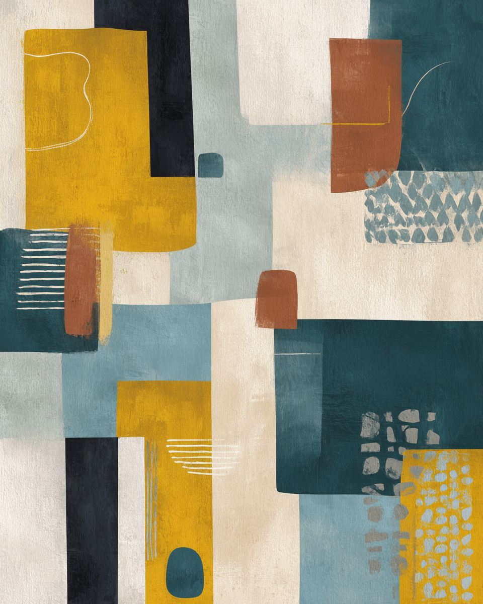 Abstrakte Geometrische Formen Farben Gelb Blau Braun | Mid Century Modern | Einrichtungsstile