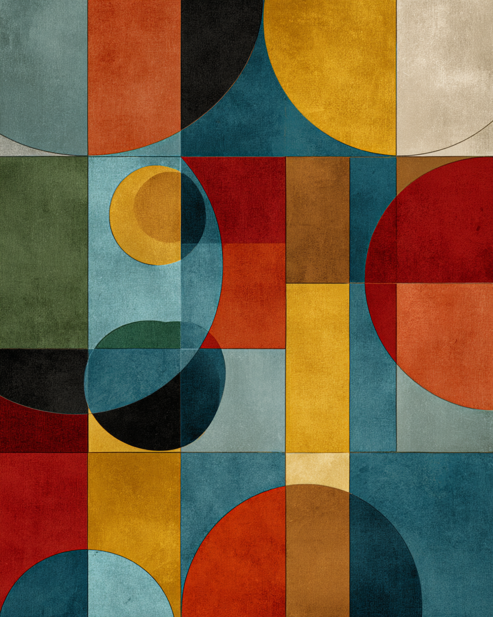 Abstrakte Geometrische Gestaltung Farbenformen Kreise Rechtecke | Mid Century Modern | Einrichtungsstile
