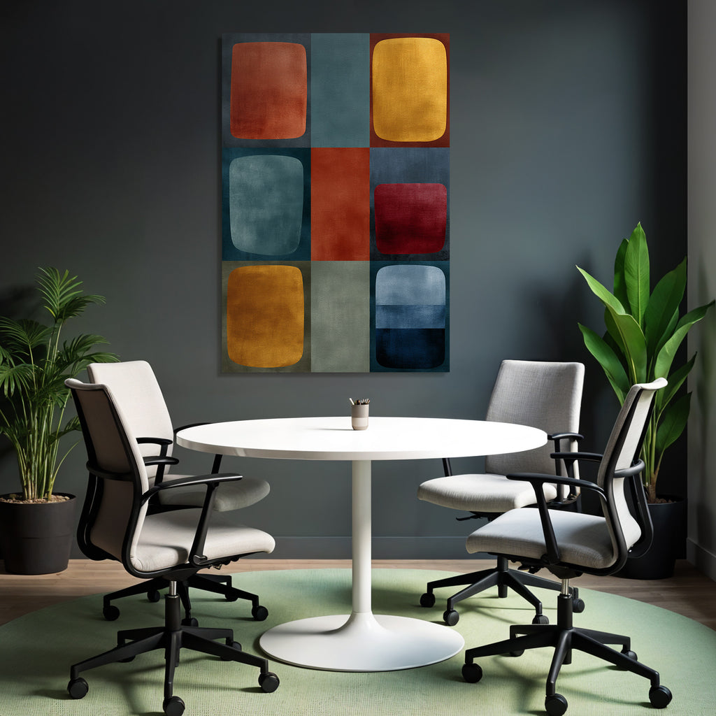Abstrakte Geometrische Gestaltung Mit Farbigen Blokken Und Runden Formen