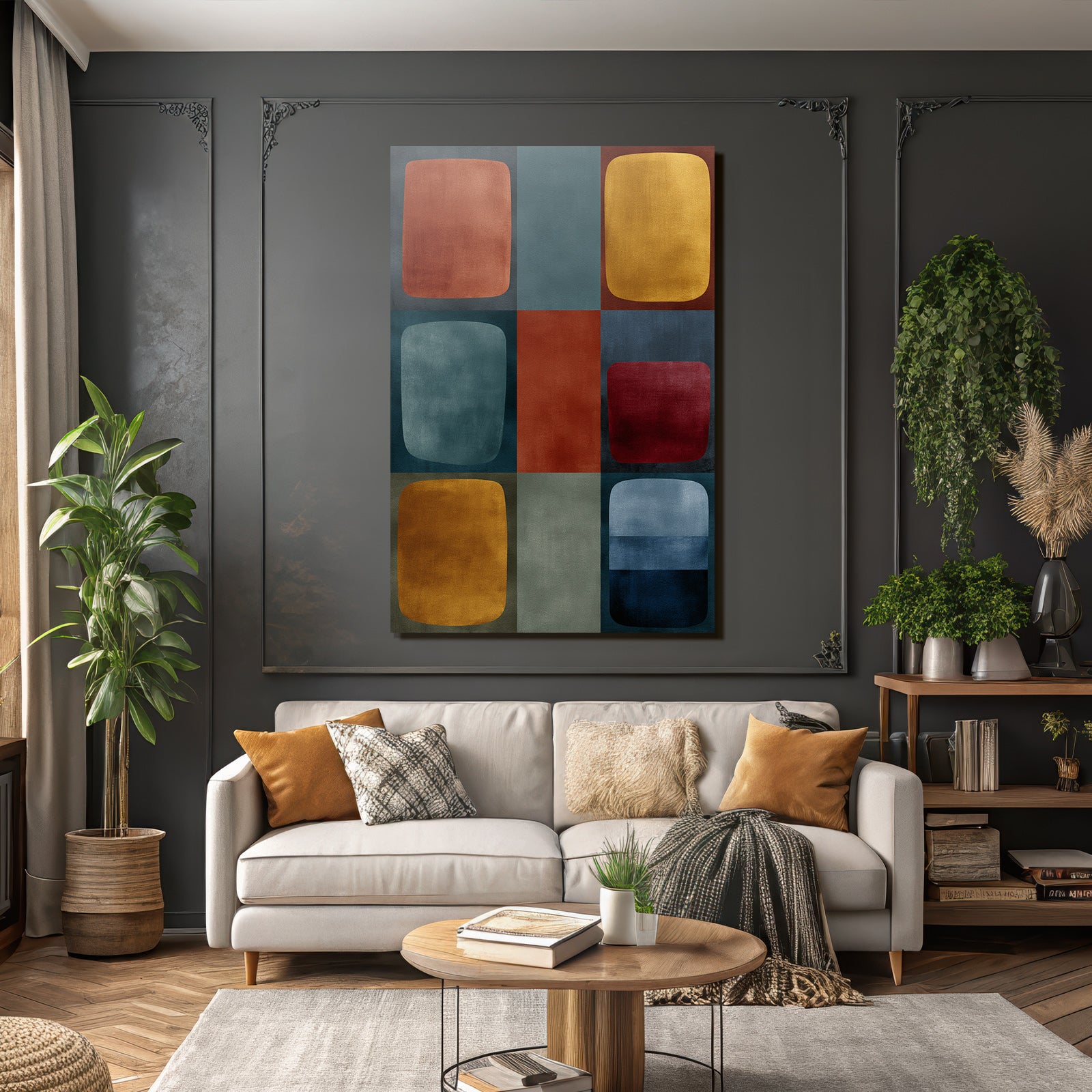 Abstrakte Geometrische Gestaltung Mit Farbigen Blokken Und Runden Formen