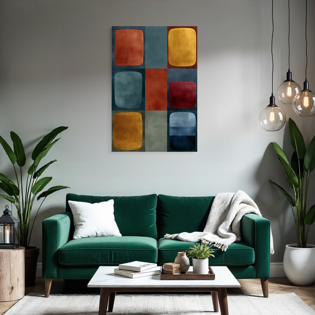 Abstrakte Geometrische Gestaltung Mit Farbigen Blokken Und Runden Formen