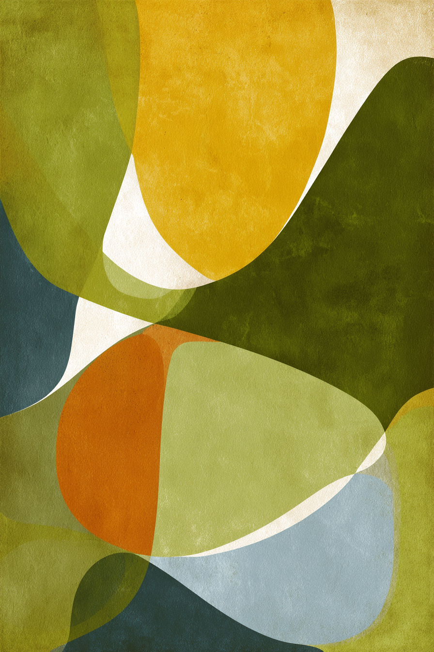 Abstrakte Grafik Formen Farben Fluessiges Design Gruen Gelb Orange Blau | Mid Century Modern | Einrichtungsstile